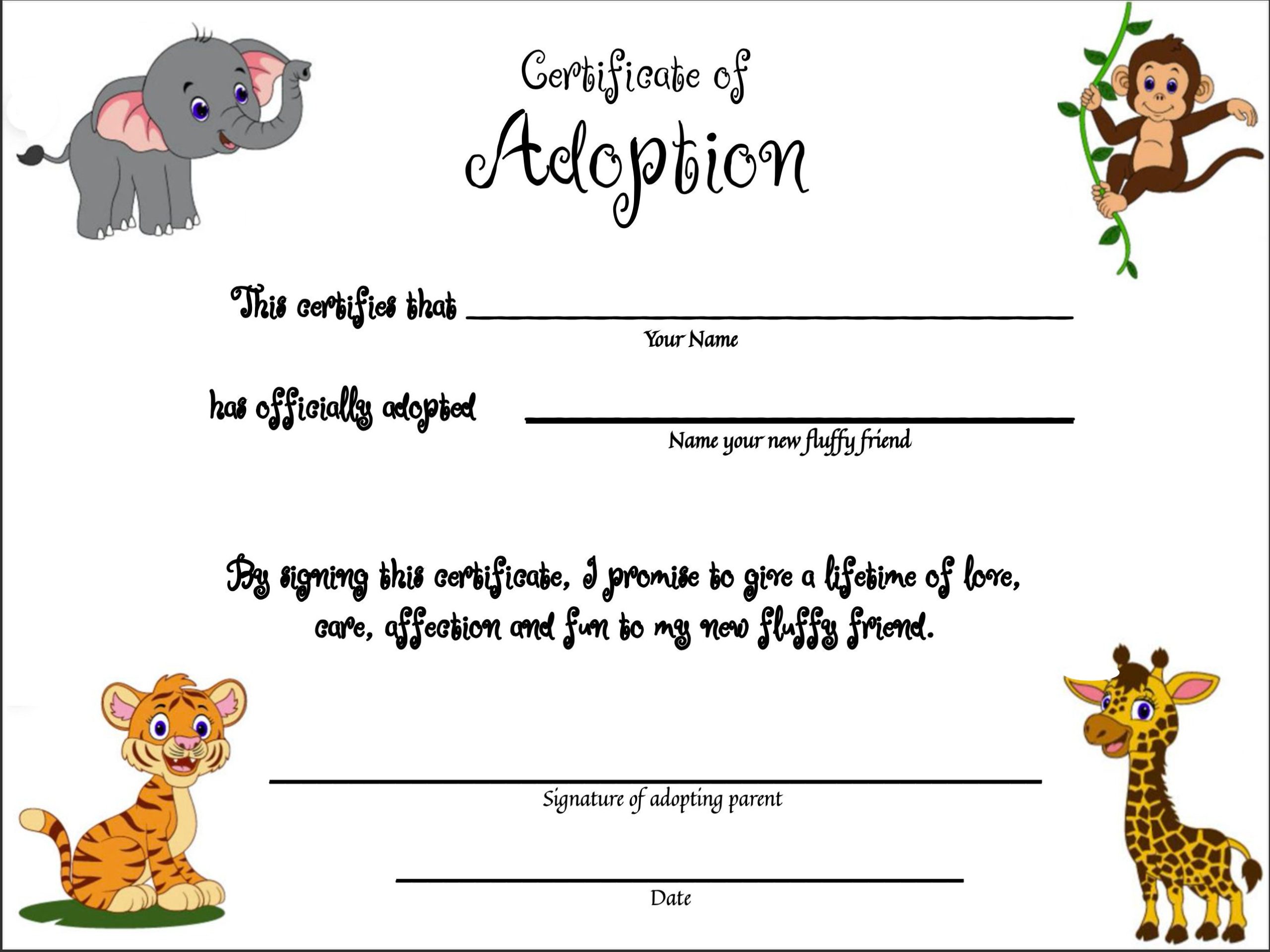 Printable Stuffed Animal Adoption Certificate Templates 6 Printable Stuffed Animal Adoption Certificate Templates
