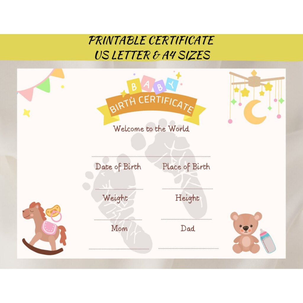 printable souvenir birth certificate template fun keepsake