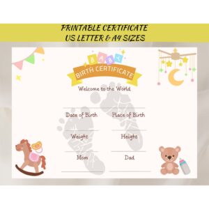 printable souvenir birth certificate template fun keepsake