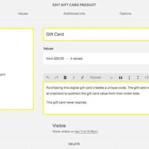 gift certificate on Squarespace